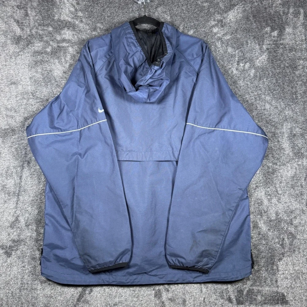 Vintage Nike Windbreaker Navy Blue Quarter Zip Hooded Ripstop Pullover Mens XL